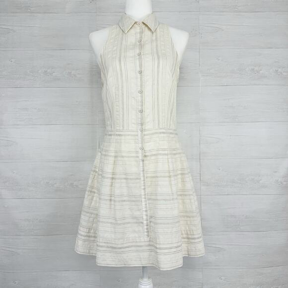 L'agence Babydoll Mini Dress Size 6 Striped Cream Linen Blend Soft Girl Feminine - Picture 2 of 16